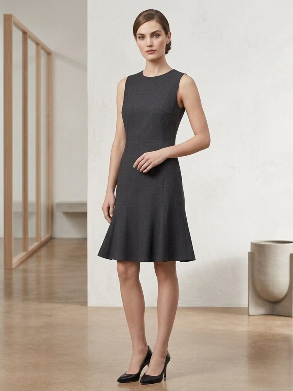 Theory Dark Gray Fit & Flare Sheath Dress Wool Blend